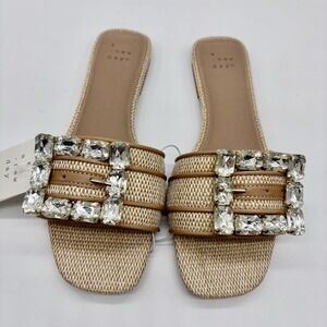 Women's Kelsey Rhinestone Buckle Slide Sandals - A New‎ Day Tan Size 7 NWT
